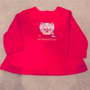 Girls 2T hotpink fleece top w/kitty. Says “K is for kitty that chases the mouse”